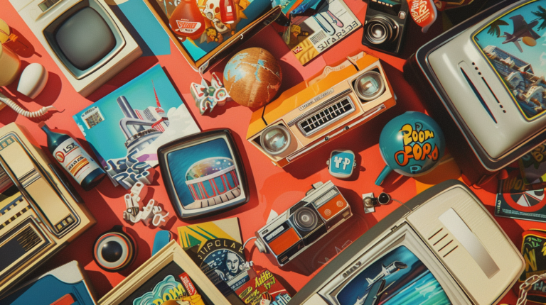A visually striking collage representing nostalgia marketing