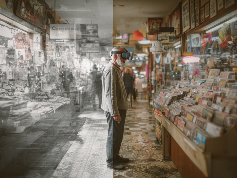 Consumer standing between physical reality and digital reality