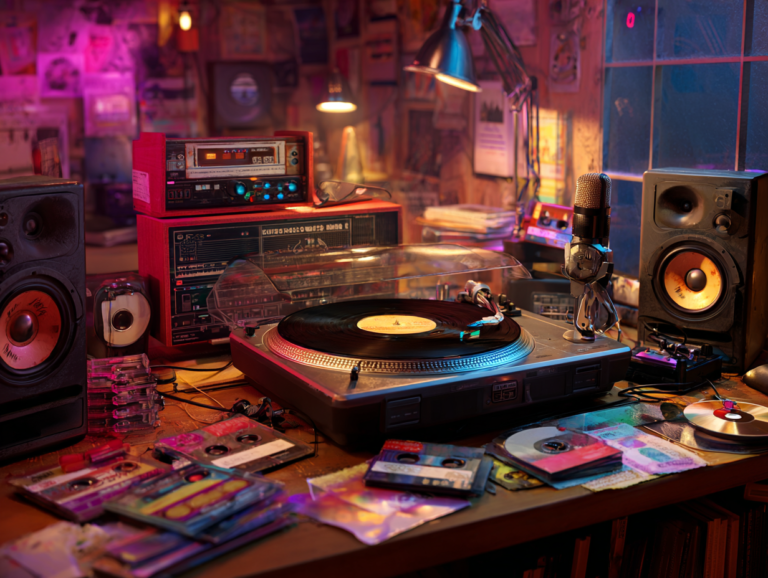 Realistic 1990s Greek music studio scene