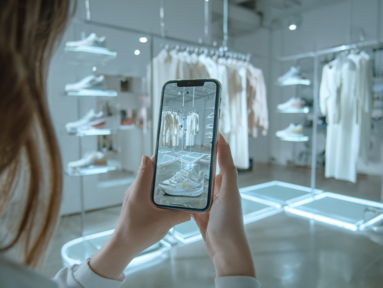 using a smartphone AR app to try on virtual sneakers and fashion accessories