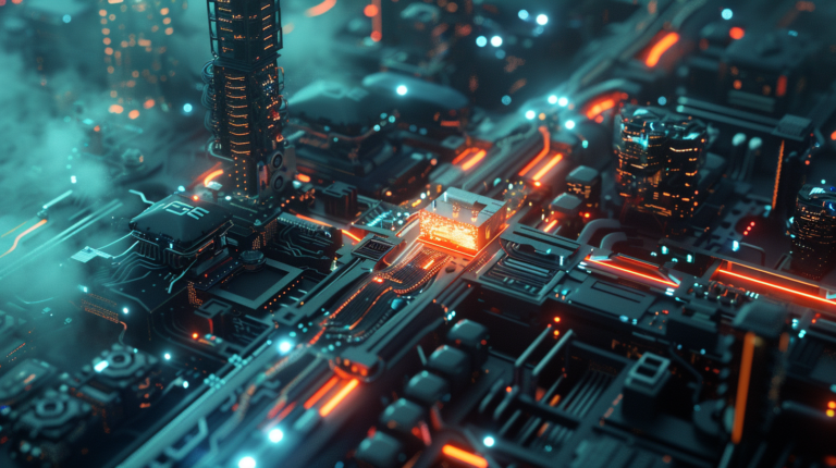 futuristic AI chip manufacturing facility