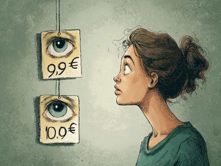 a shopper looking at two price tags
