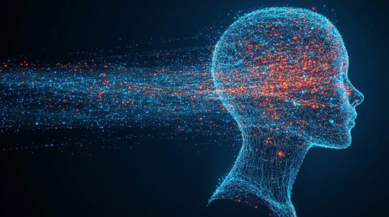 Digital nerves network running through Side of face of Child's Mind and Brain Activity Concept, Scientific Visualization of Neural Connections, Education and Psychological Development in Children