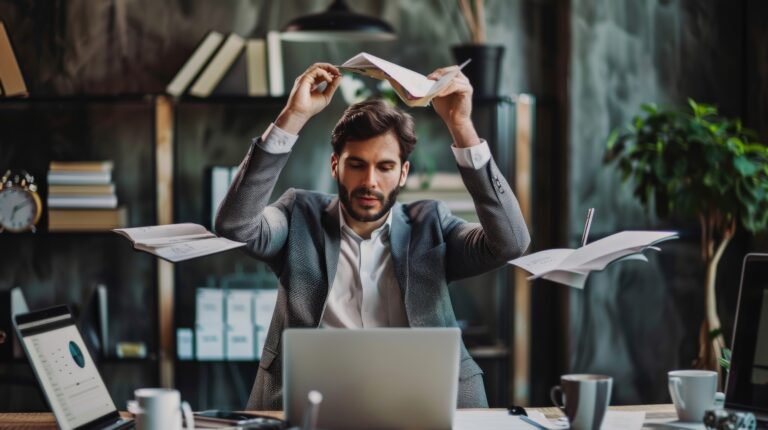 Businessman multitasking