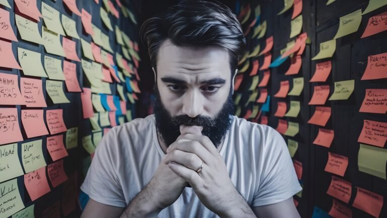 bearded-male-organizing-his-tasks-using-sticky-notes