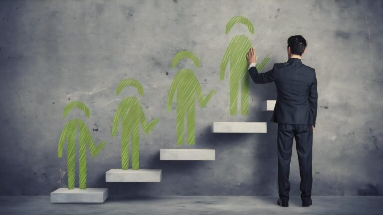 business-growth-concept-grey-white-wall-side-view-man-putting-fingers-step-stairs