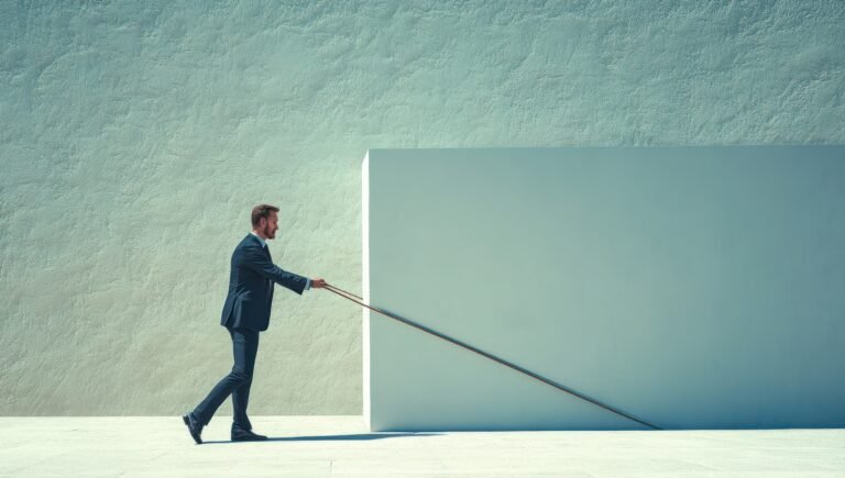 Businessman Pushing a Wall