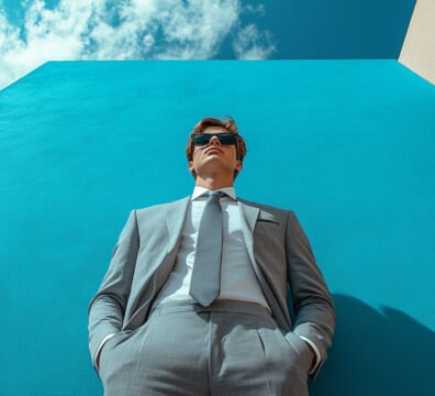 Cinematic shot of a businee man against a nice background
