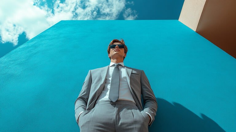 Cinematic shot of a businee man against a nice background