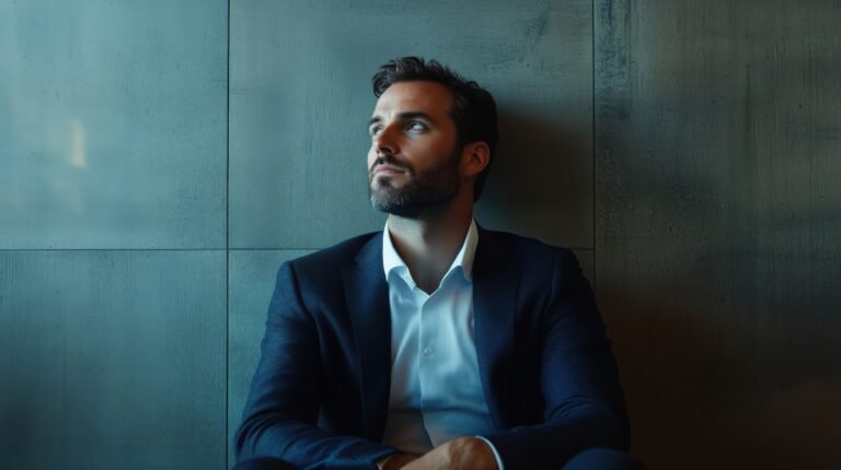 Pensive businessman in modern office setting