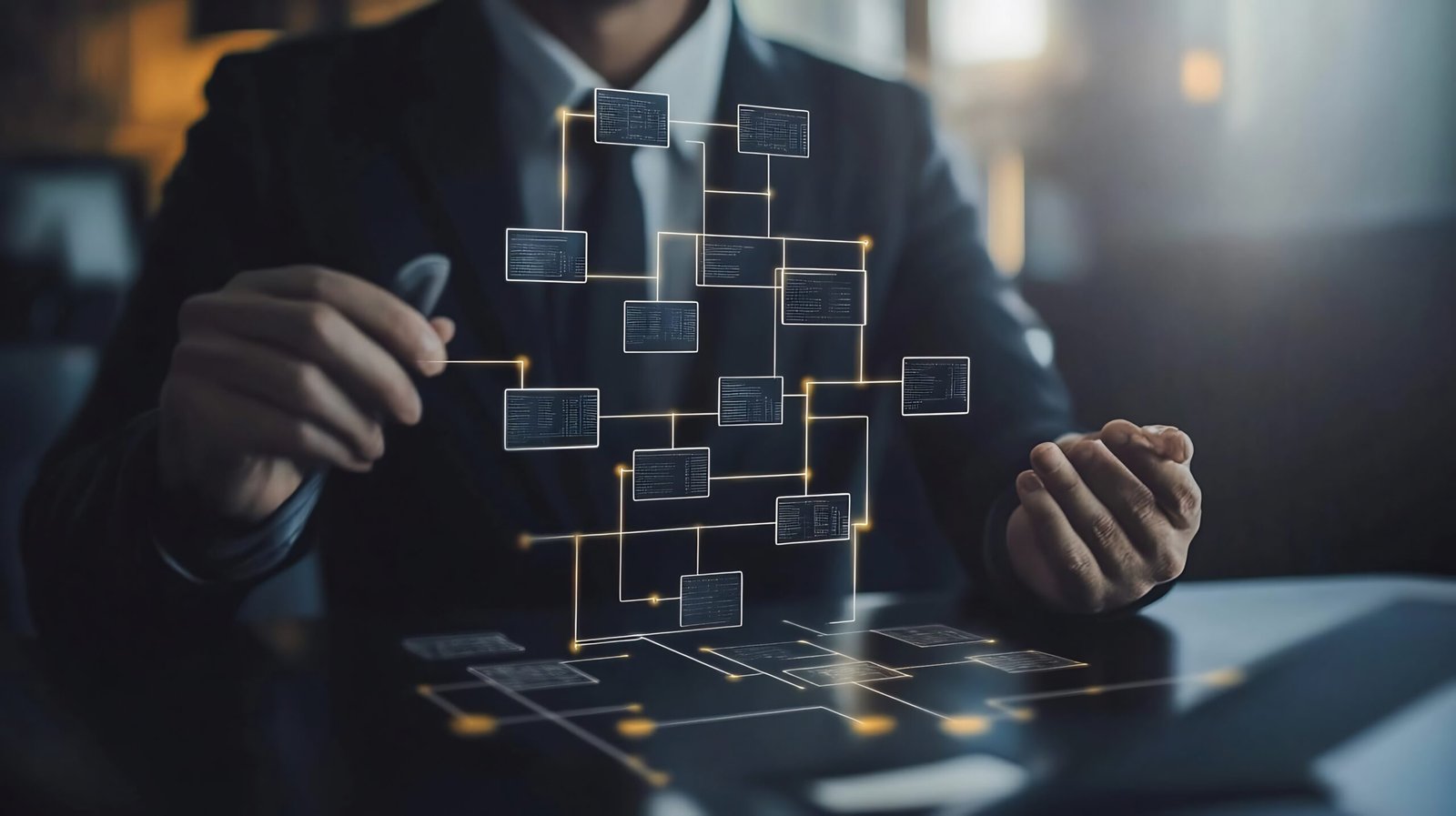 Businessman Interacting with a Digital Network