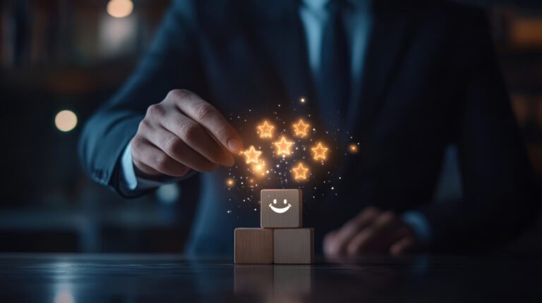 businessman-selecting-glowing-smiley-face-block-office-setting-digital-creativity-night-view