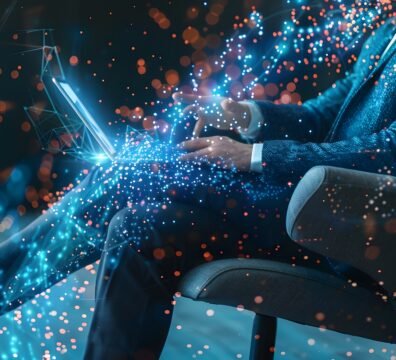 chair-businessman-digital-wave-scene-digital-wave-businessman-sitting-image