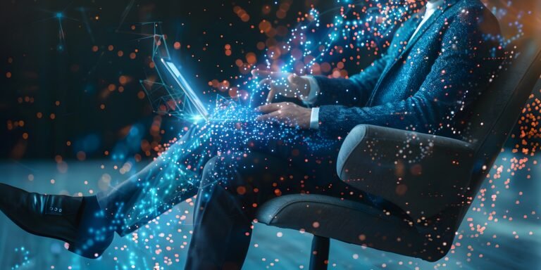 chair-businessman-digital-wave-scene-digital-wave-businessman-sitting-image