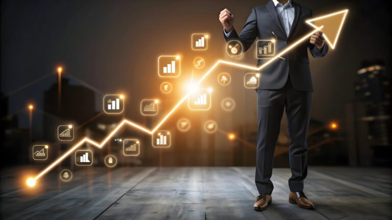 flat-glowing-abstract-arrow-pointing-towards-digital-marketing-success-concept-as-dynamic-image