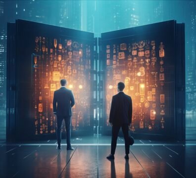 man-stands-front-wall-room-with-man-standing-front-large-display-bottles