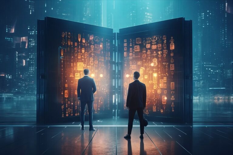 man-stands-front-wall-room-with-man-standing-front-large-display-bottles