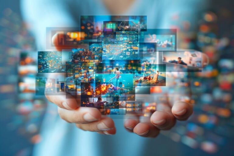 Selective focus, hands of a man advertising the sale of stock photos on the Internet, demonstrating the process of uploading to a photo bank