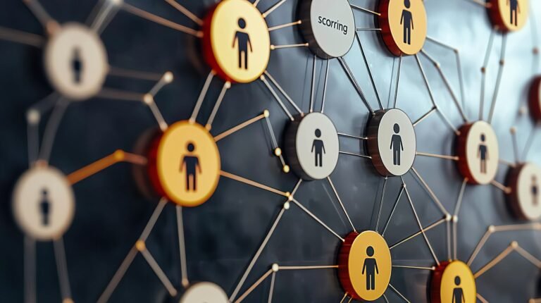 An abstract representation of social connections, showcasing network graphs and human icons interconnected by lines.