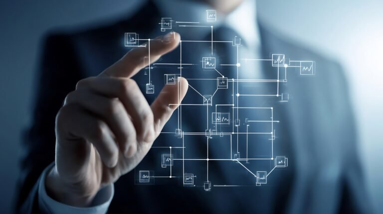 Man Interacting with Network Diagram